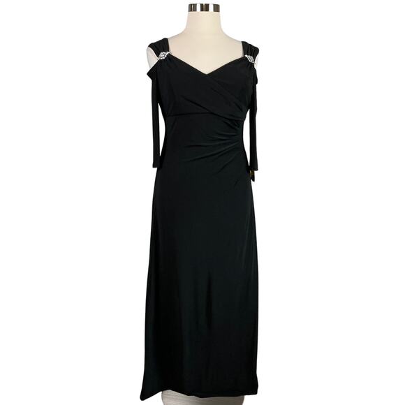R&M Richards Dresses & Skirts - Beaded Long Sleeve Cut Out Shoulder Evening Gown Black Size 16 R&M Richards
